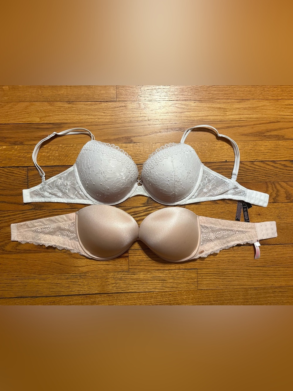 Victoria's Secret White Lace and pink Smooth Push-Up Bras Bundle of 2